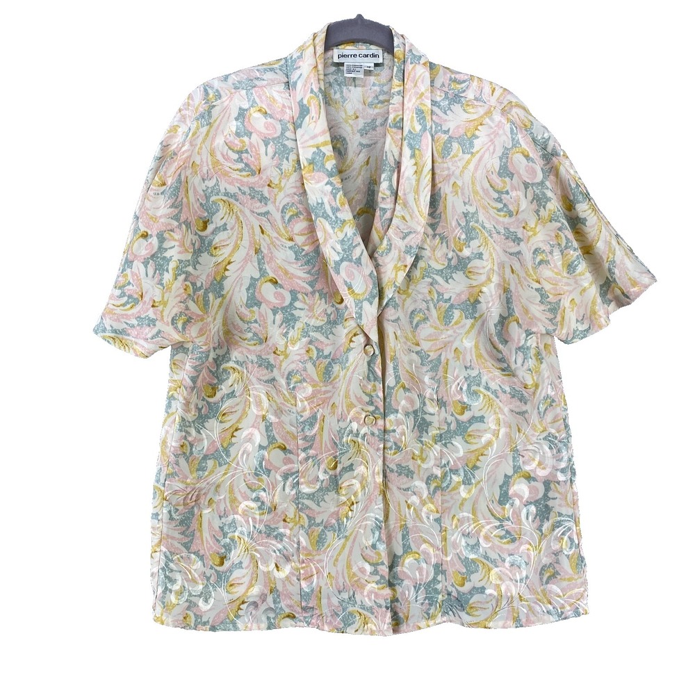 Pierre Cardin Shirt Women's 12 Floral Top Polyester Classic Blouse Preppy Office